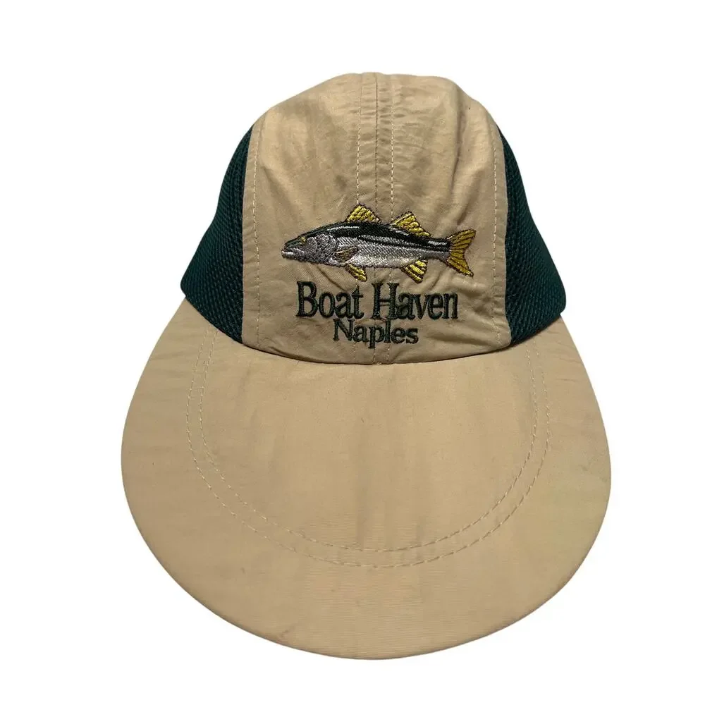 Sportfish Traveler Clothing Hat Cap Beige Panel Long Bill Embroidered Trout USA